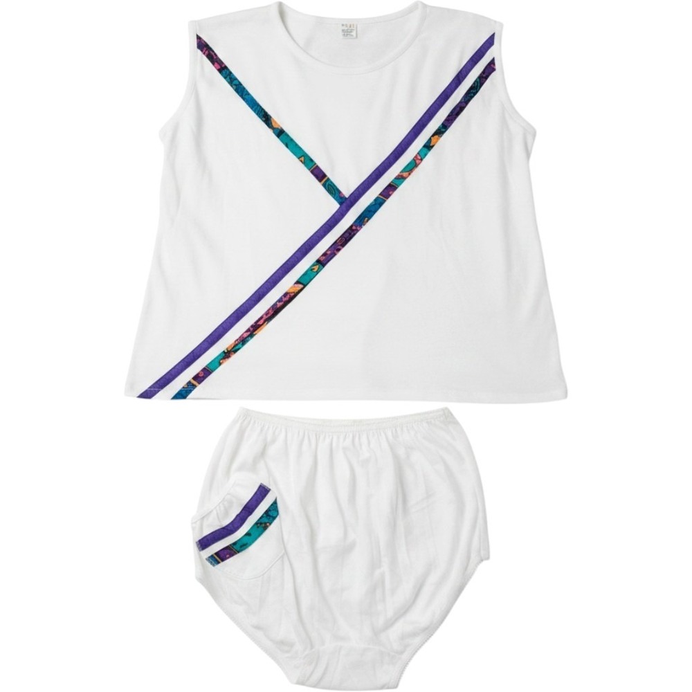 Vintage 80s 90s White Sleeveless Top and Briefs Set Purple Teal Geometric Large